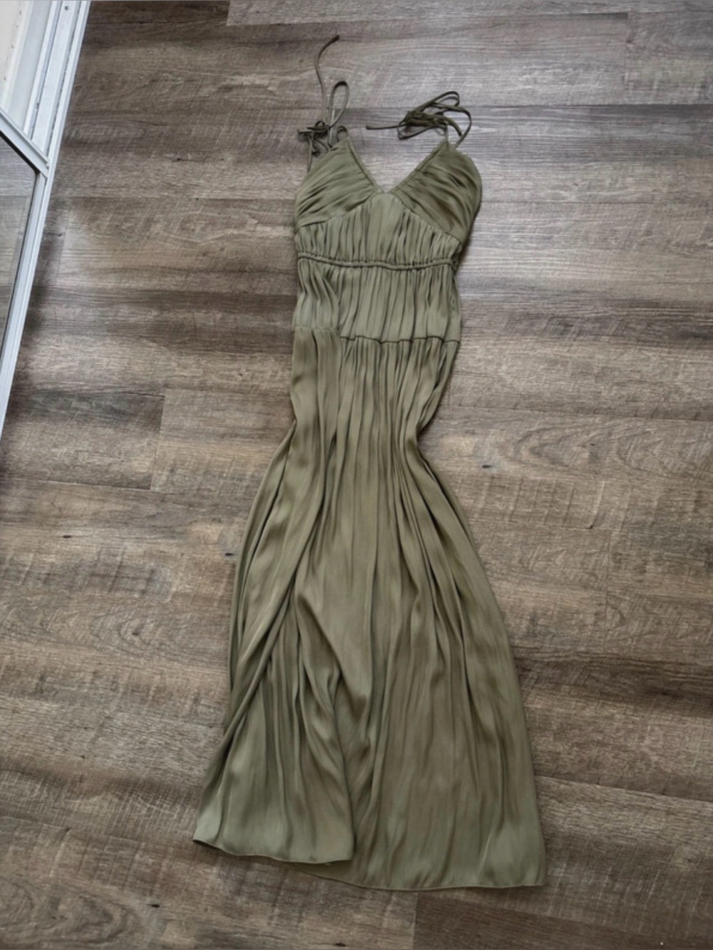 Olive Green Slip Dress with V-Neck